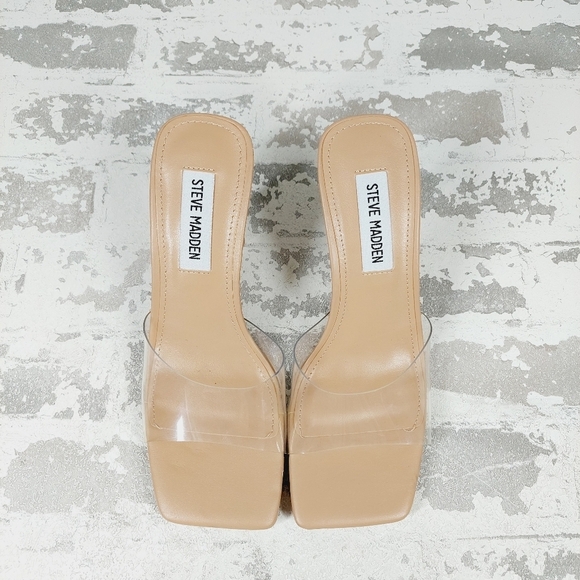 New Steve Madden Elated  Square Toe Clear Slip On Slide Sandals D172 - Picture 8 of 11